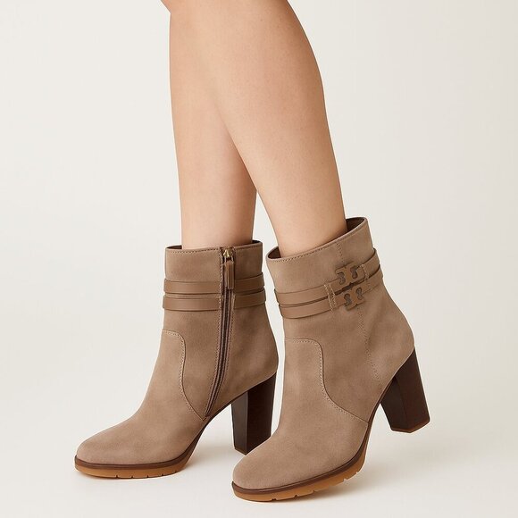 Tory Burch Tan Brown Suede Leather Lug Sole Platform Ankle Boots Zip Side 9.5 - Picture 1 of 7